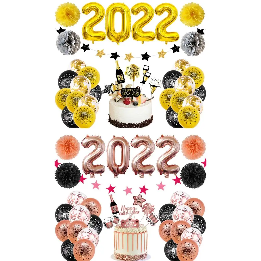 

2022 New Year Balloons Set Happy New Year Decors Balloon Set Rose Gold Or Rose Gold Party Decor For New Year Party Ornament