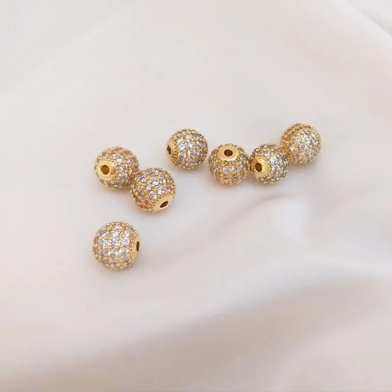

2PCS Beads for Jewelry Making Charm Bracelet with Zircon 14k Gold Plated Charms for Jewelry Making DIY Brass Accessories