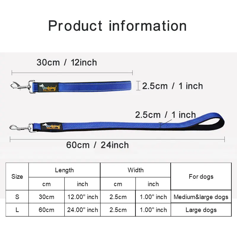 Короткий поводок для собак шириной 1 дюйм с нейлоновой подкладкой 12 дюймовый 24
