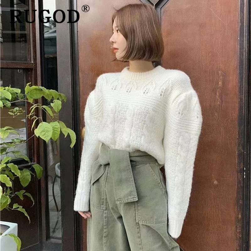 RUGOD ins Fashion knitted sweater women Vintage puff sleeve round neck pullovers female 2019 winter auturm warm knitwear | Женская