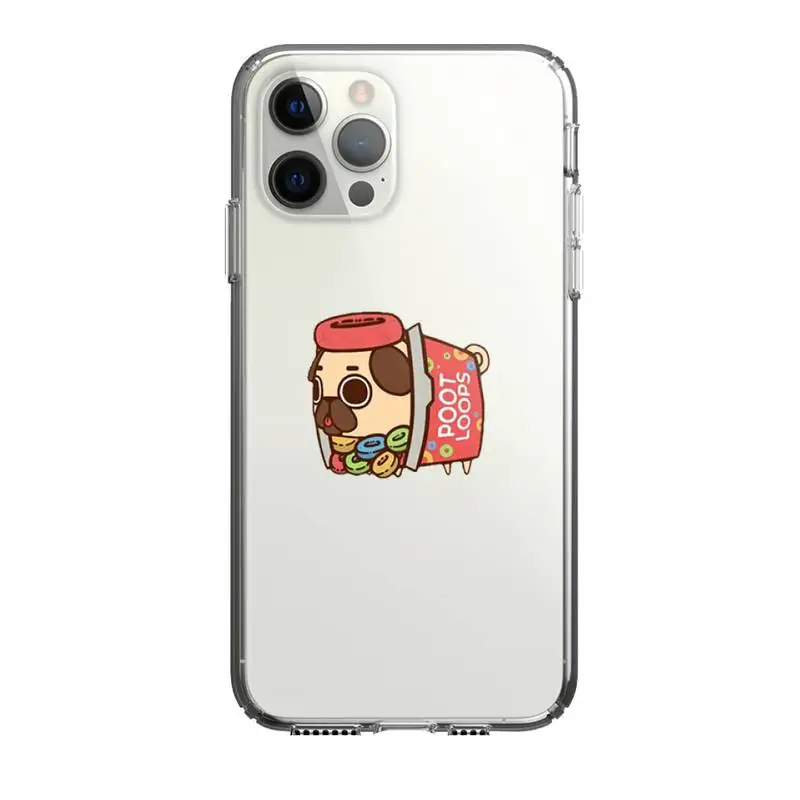 

Cartoons Pug Dog lovely Phone Case For Iphone 5 6 7 8 11 12 plus XR X XS SE2020 11/12PRO Max Transparent Cases