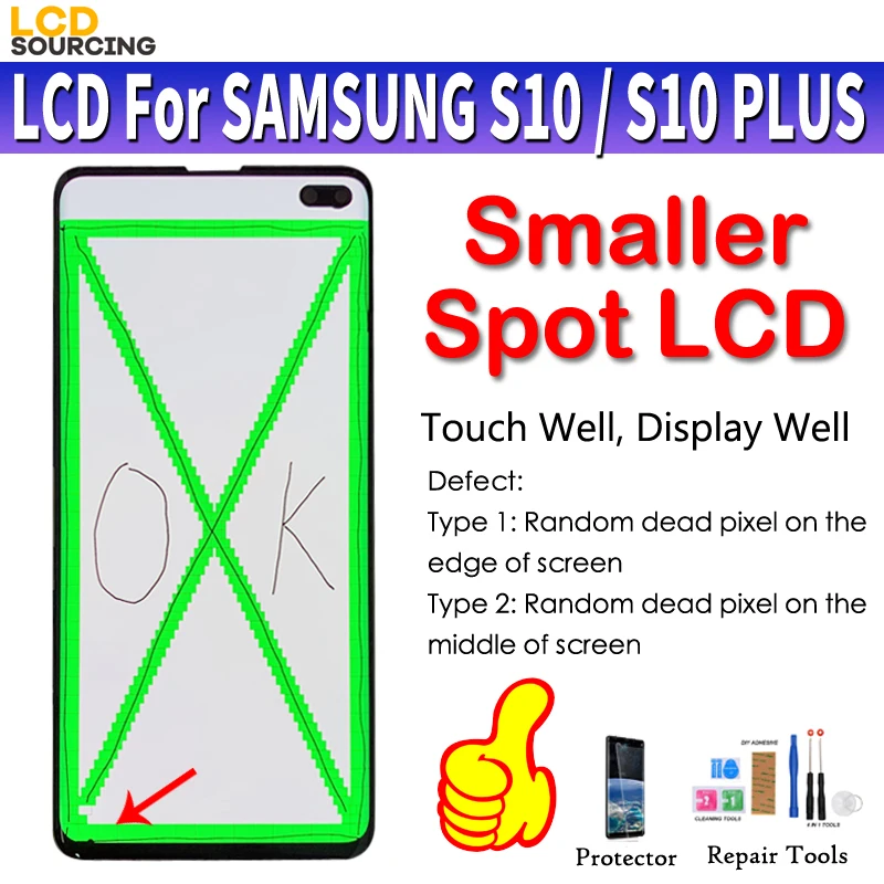 

ЖК-дисплей AMOLED для SAMSUNG Galaxy S10 ЖК-дисплей G9730 сенсорный экран дигитайзер в сборе для Samsung S10 + плюс ЖК-дисплей G9750 меньшее место