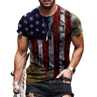 summer new style american flag printing mens casual fashion t shirt round neck loose oversized streetwear top