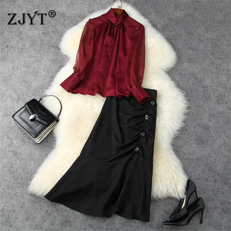 Женский офисный комплект из двух предметов Элегантная блузка с длинным рукавом и