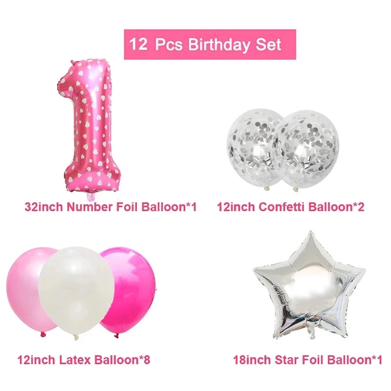 Розовая фольга с цифрами латекс воздушные шары 13 шт. украшения для дня рождения
