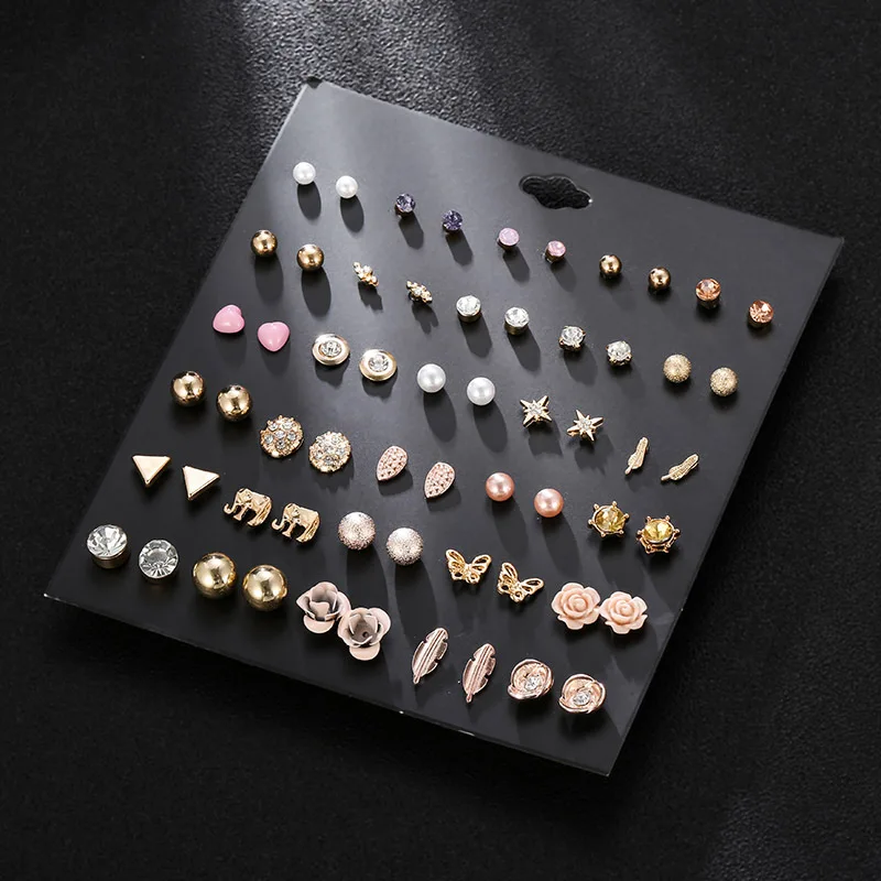 30 пар/уп. модные серьги-гвоздики наборы для женщин Слон Бабочка цветок перо