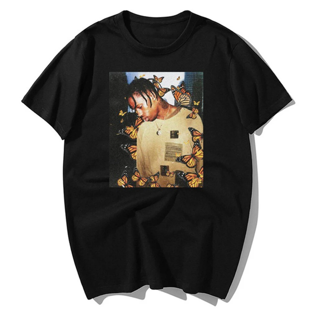 

Fashion Travis Scott T Shirt Effect Rap Butterfly Music Album Cover Men Cotton Summer Face Hip Hop Tops T-Shirts S-3Xl