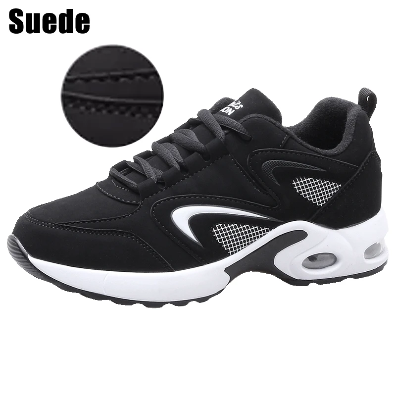Suede White Sports Женские кроссовки для бега; спортивная обувь на подушке; женская Стильная Кожаная удобная подошва; уличные прогулочные черные кроссовки; Mujer - Цвет: Suede White Sports