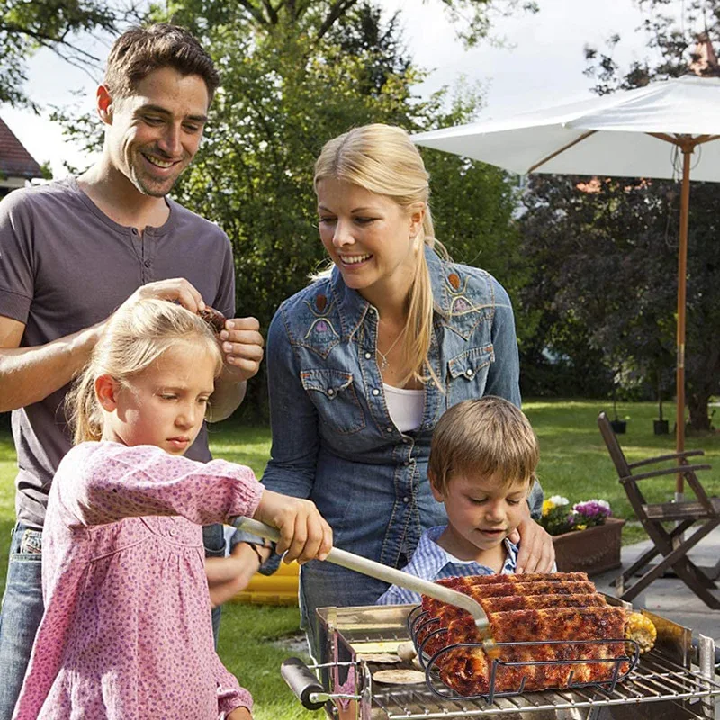 

Non-Stick BBQ Grill,Rib Racks for Smoking,Grill Stand BBQ Rib Holder, Holds 4 Rib for Grilling,with Grill Brush