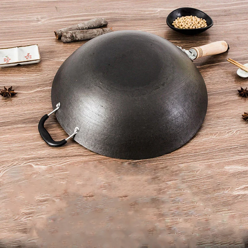 Чугунная ВОК домашняя ручная антипригарная сковорода без покрытия с круглым
