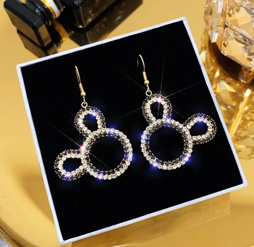 

Cute Mouse Bulk Earrings Hooks Dangle Crystal Bear Pendant Cartoon Anime Gift Wedding Jewelry 2021 Trendy Accessories For Woman