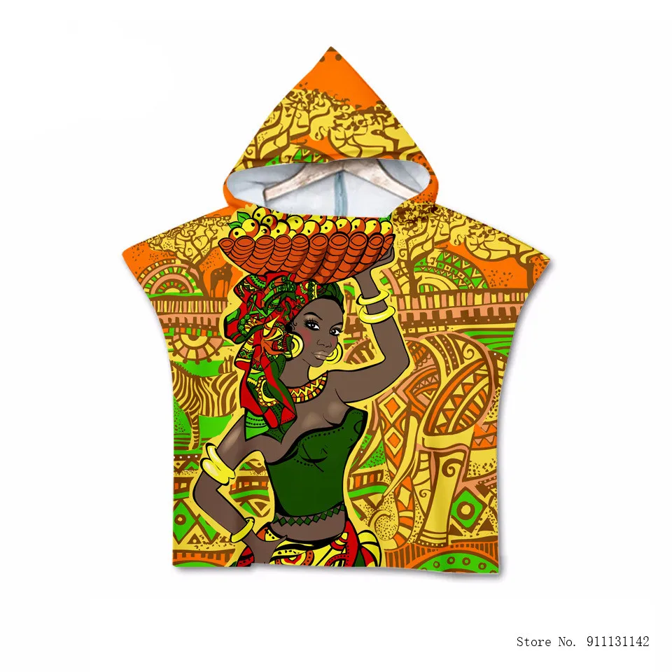 Банный халат детский из микрофибры с принтом в африканском стиле для мальчиков и