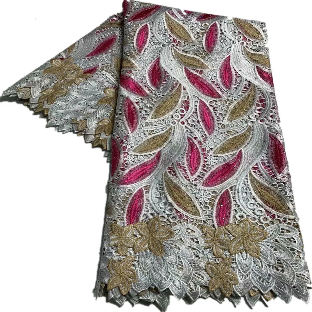 

African Lace Fabric 2021 High Quality Nigerian Swiss Voile In Switzerland Nigerian Guipure Net Lace Fabrics with Stones 5 Yards