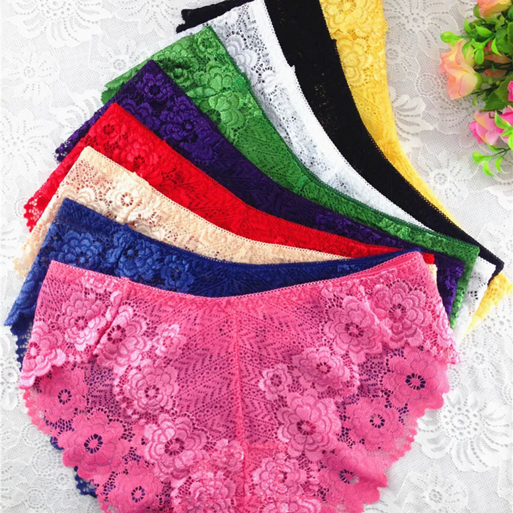 Сексуальное нижнее белье со средней посадкой кружевное однотонное бесшовное