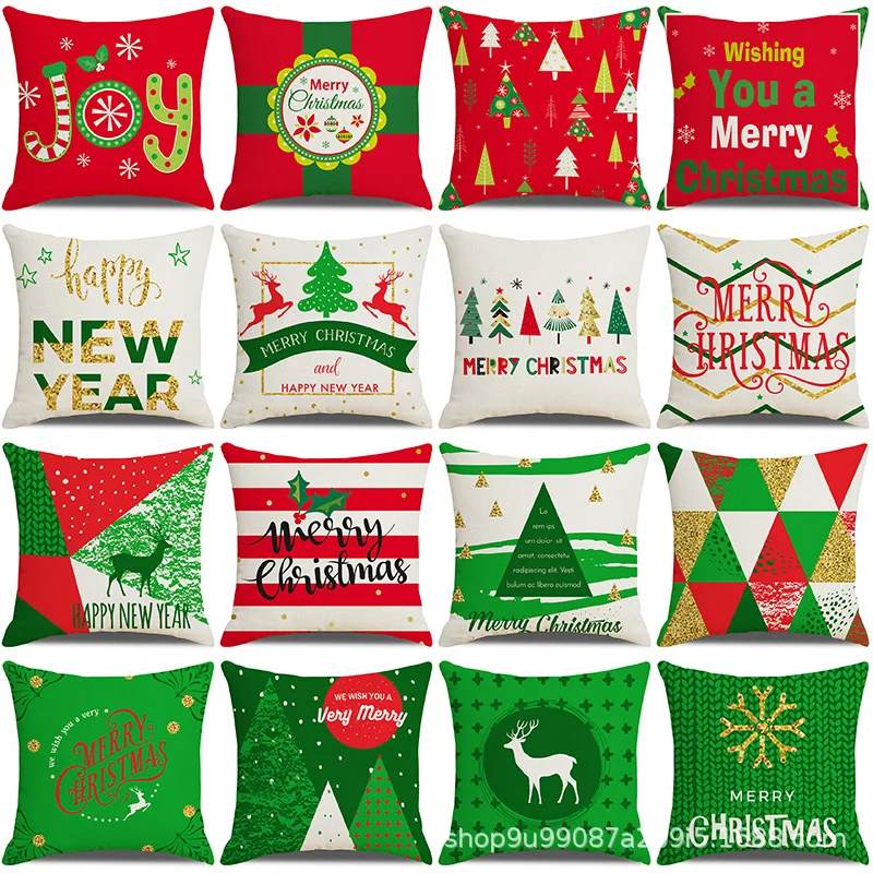 Christmas Decorative Linen Pillow Covers 18x18 Inches Cartoon Santa Snowman Snowflake Cushion Cover Xmas Home Decor Pillowcases