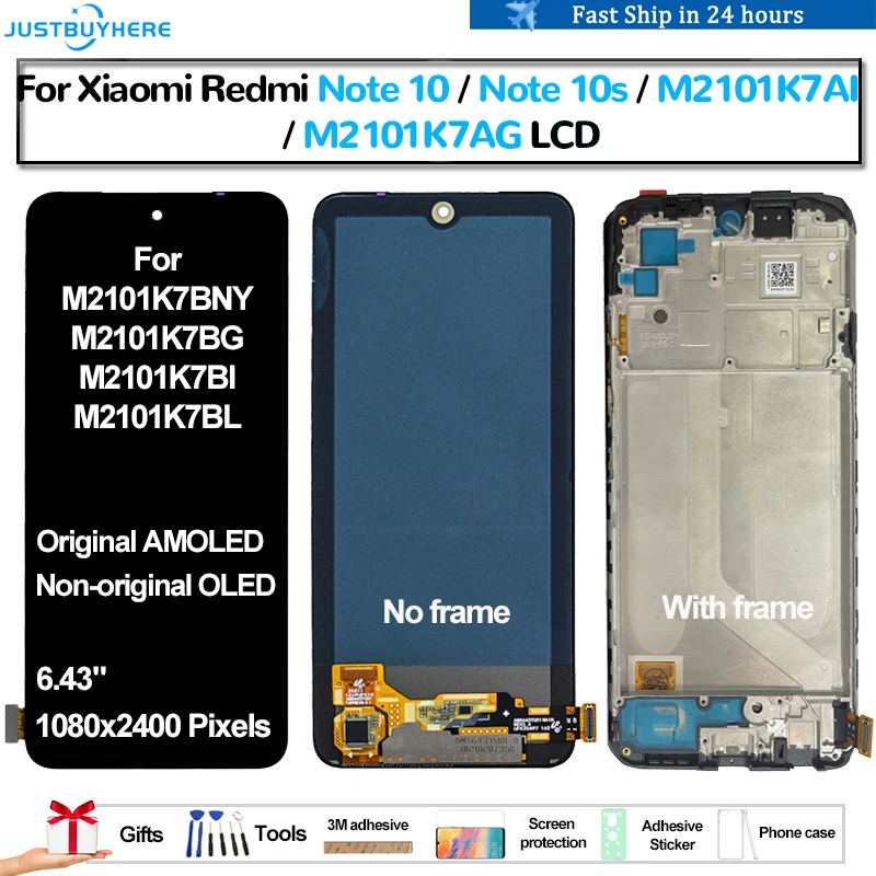 

Original AMOLED For Xiaomi Redmi Note 10 Note 10s M2101K7AI Pantalla lcd Display Touch Panel Screen Digitizer Assembly OLED LCD