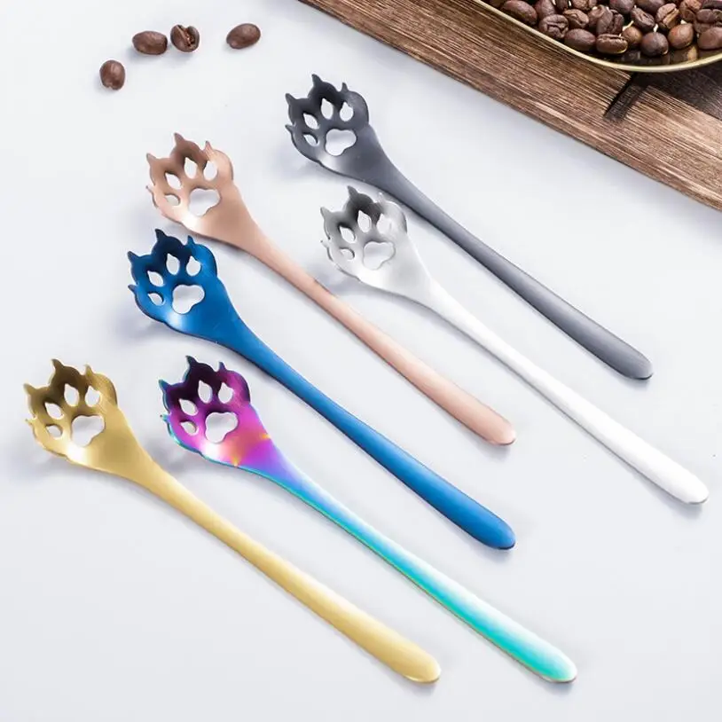 

Creative Cute Hollow Dog Paw Mixing Spoon 304 Stainless Steel Coffee Stirring Spoon Dessert Drink Spoons