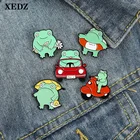 Эмалированная брошь XEDZ, в виде лягушки, с хризантемой, обруч, мотоцикл, лягушка, мультяшный стиль, значки с животными, модные заколки, ювелирные изделия, подарки для детей