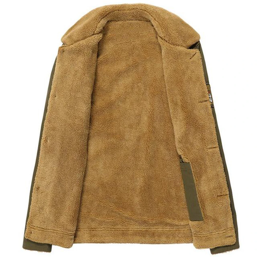 

Men Winter Bomber Jacket Warm Fur Collar Artificial Fleece Lining Army Coat Windproof Outwear