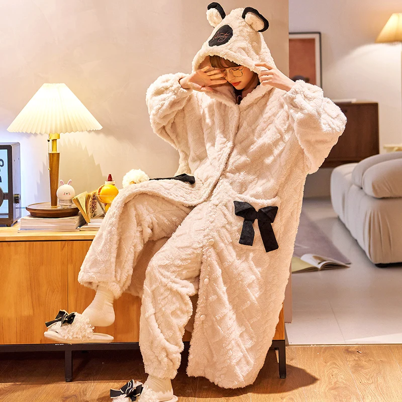 Халат с динозавром Женский зимний плотный теплый халат одежда для сна