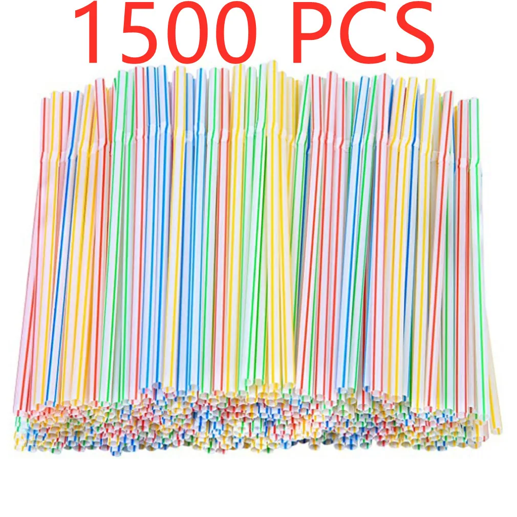 

1500 Pcs 21cm Colorful Disposable Plastic Curved Drinking Straws Restaurant Wedding Birthday Party Kitchen Bar Drink Accessories