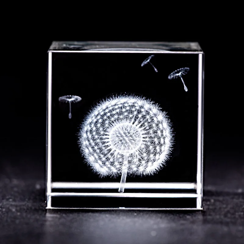 Хрустальный шар 3D лазерная гравировка Одуванчик миниатюрный стеклянный