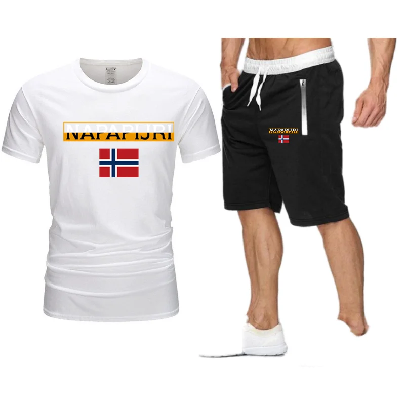 

2021 Summer Brand Men's Track Suit Men's Shorts Suit Sweat Shirt Cotton T-Shirt + Shorts Casual Suit Sportswear Men's Clothing
