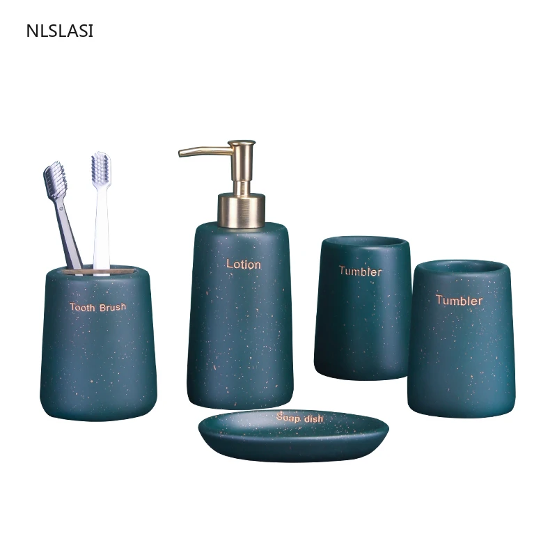 

Five Piece Set Nordic Style Resin Bathroom Supplies Set Lotion Bottle Toothbrush Holder Soap Tray Mouth Cup Wedding Gifts Decor
