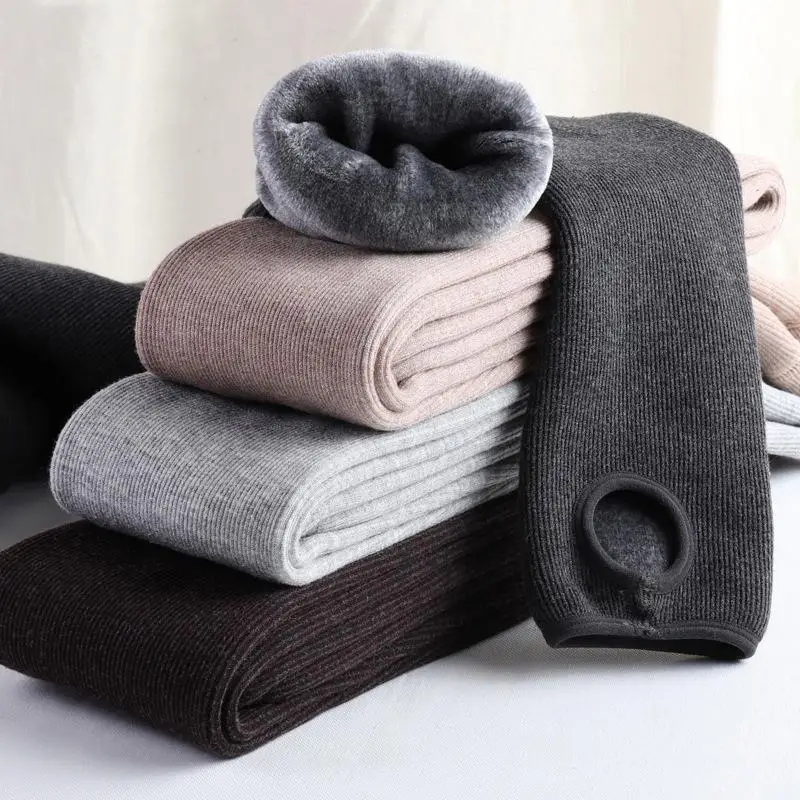 Зимние теплые бархатные леггинсы для женщин плотные плюшевые хлопковые с