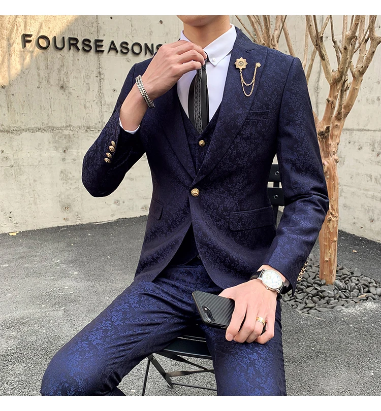 Мужской Жаккардовый костюм с жаккардовым принтом Thorndike (пиджак + жилет брюки)