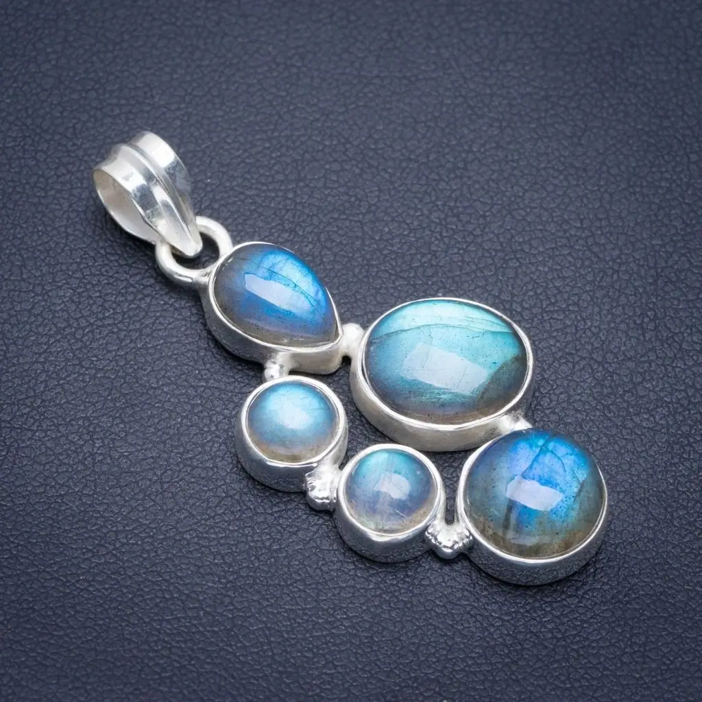 

Подвеска из серебра 925 пробы с лабрадором, натуральный синий огненный лабрадорит, 1,75 дюйма, A1669