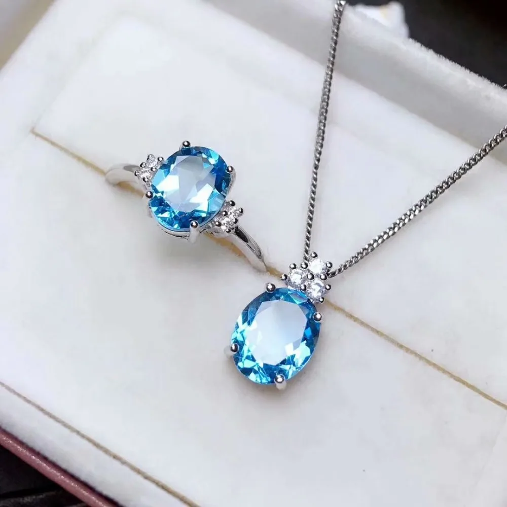 

SHILOVEM 925 стерлингового серебра с натуральным Голубой топаз кольца Подвески ювелирные украшения для женщин Свадебные открытые оправляем оже...