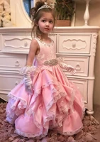vintage lace applique girls pink princess ball gowns pink puffy flower girls dresses puffy girls birthday party dresses custom