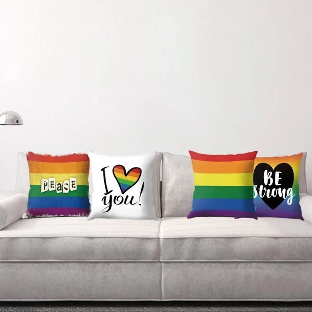 Чехол на подушку 45x45 см с радужным узором в виде сердечек полоску буквами мира