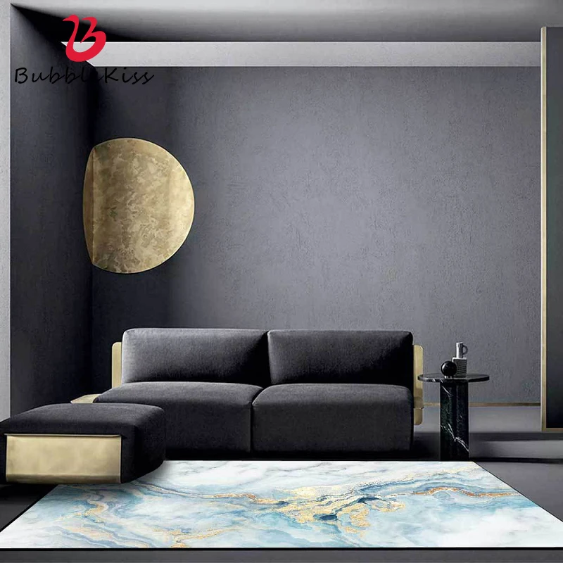 Ковер воздушный поцелуй в скандинавском стиле с абстрактным синим мраморным