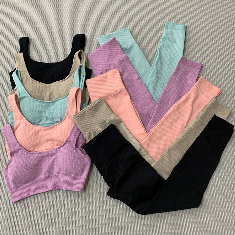 

Women Sportswear Seamless Yoga Set Sports Bra Crop Top Long Sleeve Yoga Suit Women Gym Clothing Female High Waist Yoga Leggings