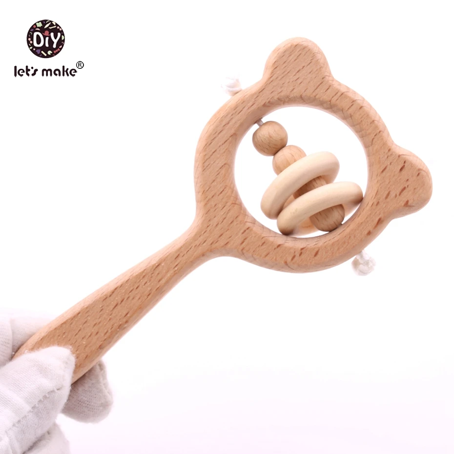 Деревянные детские игрушки-погремушки, 1 шт., с буковым медведем, для прорезывания зубов, деревянное кольцо, детские погремушки, для игры в тренажерный зал, Монтессори, игрушка, коляска, развивающие игрушки