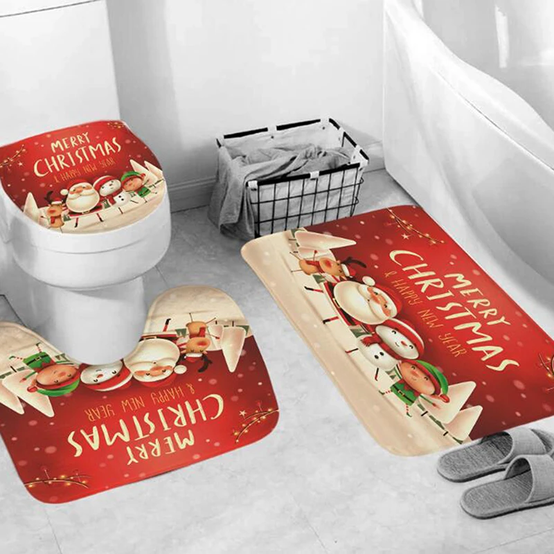 

Toilet 3Pcs Set Christmas Toilet Seat Cover New Santa Claus Bathroom Mat Bathroom Santa Toilet Seat Cover Rug Home Decoration