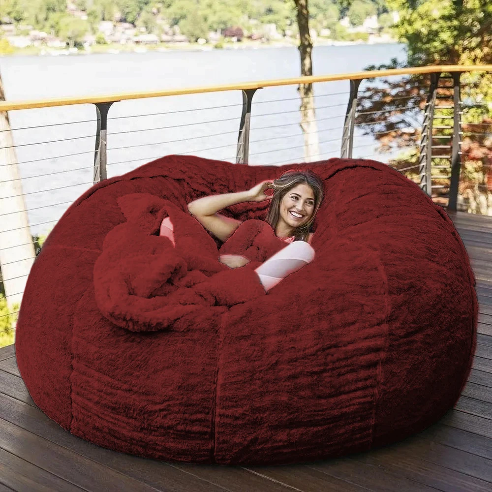 

Dropshipping 180cm Giant Fur Bean Bag Cover Living Room Furniture Big Round Soft Fluffy Faux Fur BeanBag Lazy Sofa Bed Cover