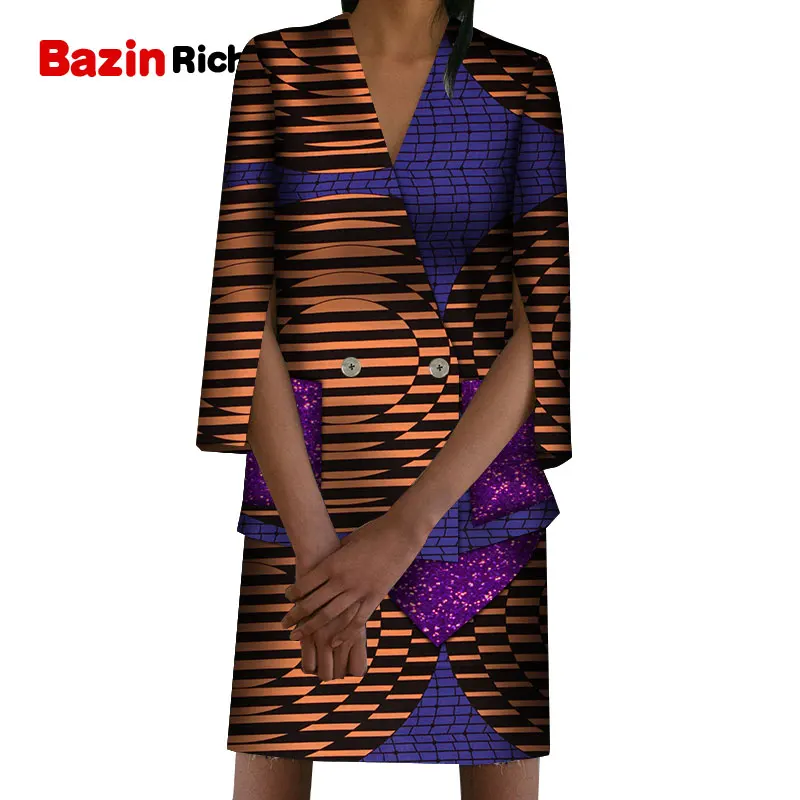 

Balzer Coat Skirt Suit Two Pcs Office Elegant Lady Skirt Set Gillter Pockets Decoration Sexy Women Top and Skirt Summer WY7056