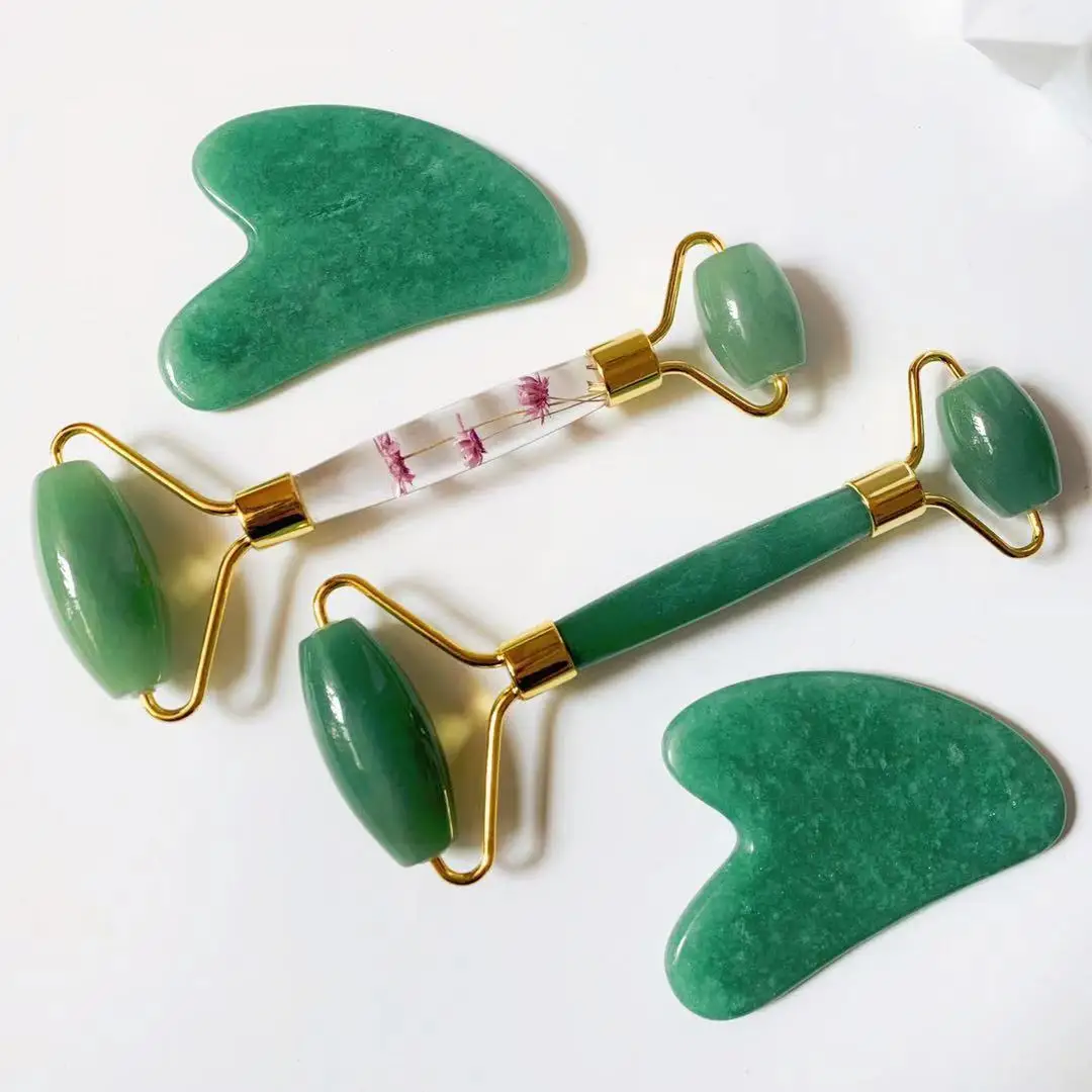 Нефритовый ролик гуаша набор натурального авантюрина для лица массажный массажа