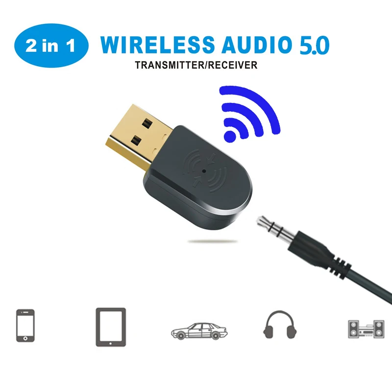 2 в 1 Bluetooth 5 0 приемник/передатчик беспроводной адаптер USB 3 мм AUX с микрофоном