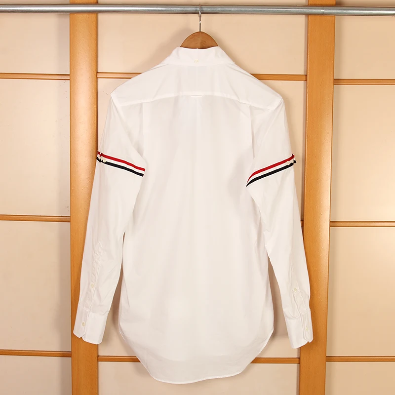 

TB 2021 Fashion Brand white Shirts Men Slim Fit Long Sleeve smart Casual dress Shirts male Oxford Poplin Men's Clothing