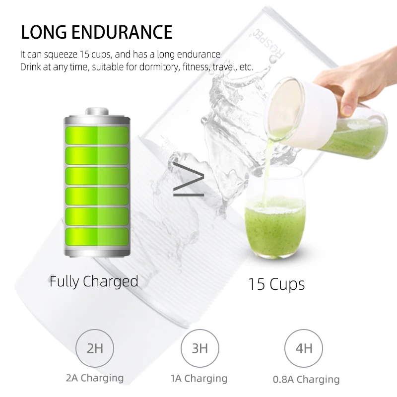 

ROSPEC 7.4V Handheld Blender Electric Smoothie Maker USB Rechargeable Fruit Mixer House Mini Food Processor Automatic Juicer