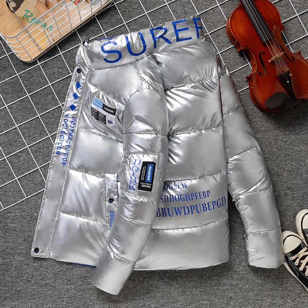 Autumn Winter Coat Men's Warm Parkas Streetwear Cotton Padded Coats Slim Male Jackets Print Windproof Coat Mens Clothing