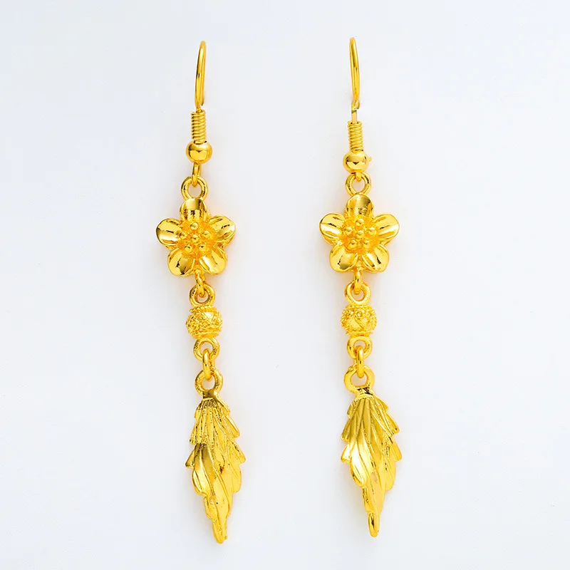 

New ladies Korean version of simple sand gold long tassel earrings round ball love leaf female gold-plated fake gold earrings
