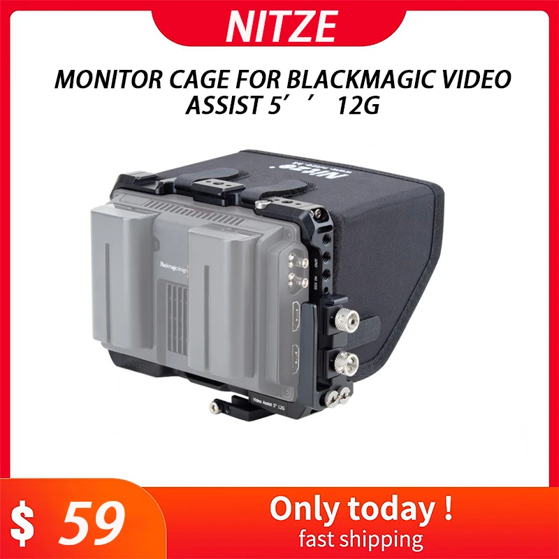 

Nitze Monitor Cage for Blackmagic Video Assist 5 12G-SDI/HDMI with HDMI Cable Clamp,USB Cable Clamp and LS5-B Sunhood