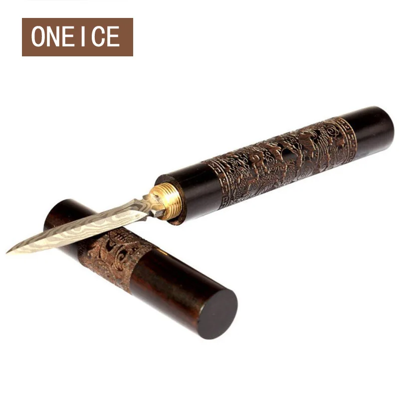 Cuchillo de t&eacute; Pu'er &eacute;bano tallado patr&oacute;n de acero aguja de t&eacute; negro para la ceremonia del t&eacute; piezas de repuesto-0