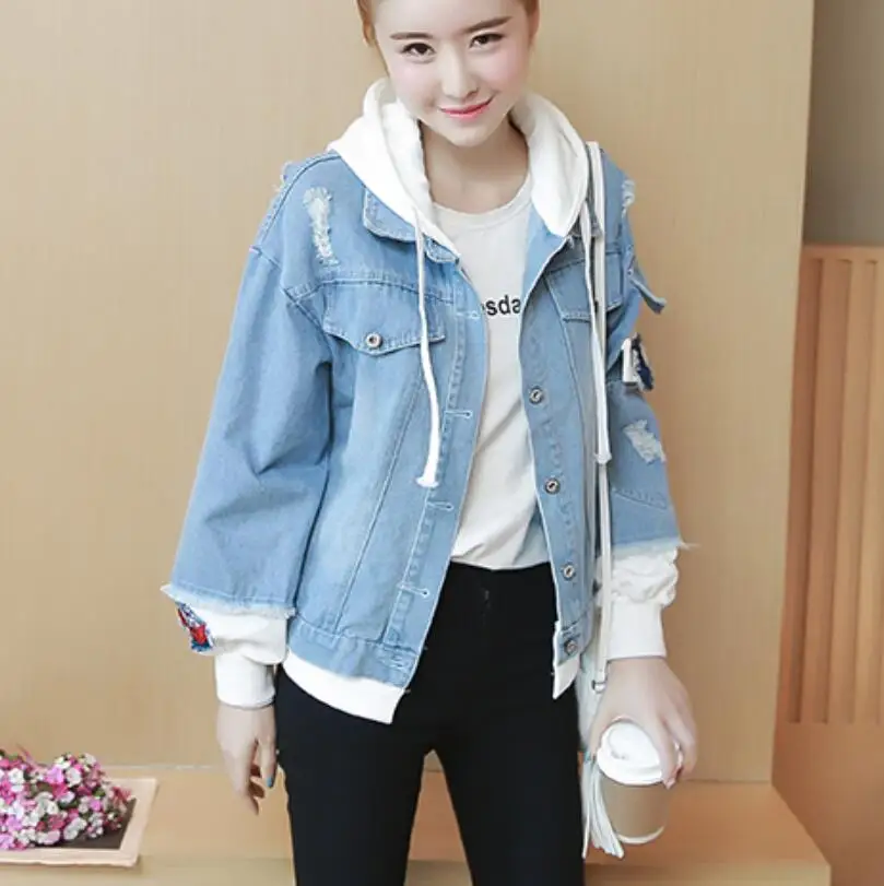 Женщин поддельные из двух частей джинсовая куртка топ 2019 осень повседневное Harajuku