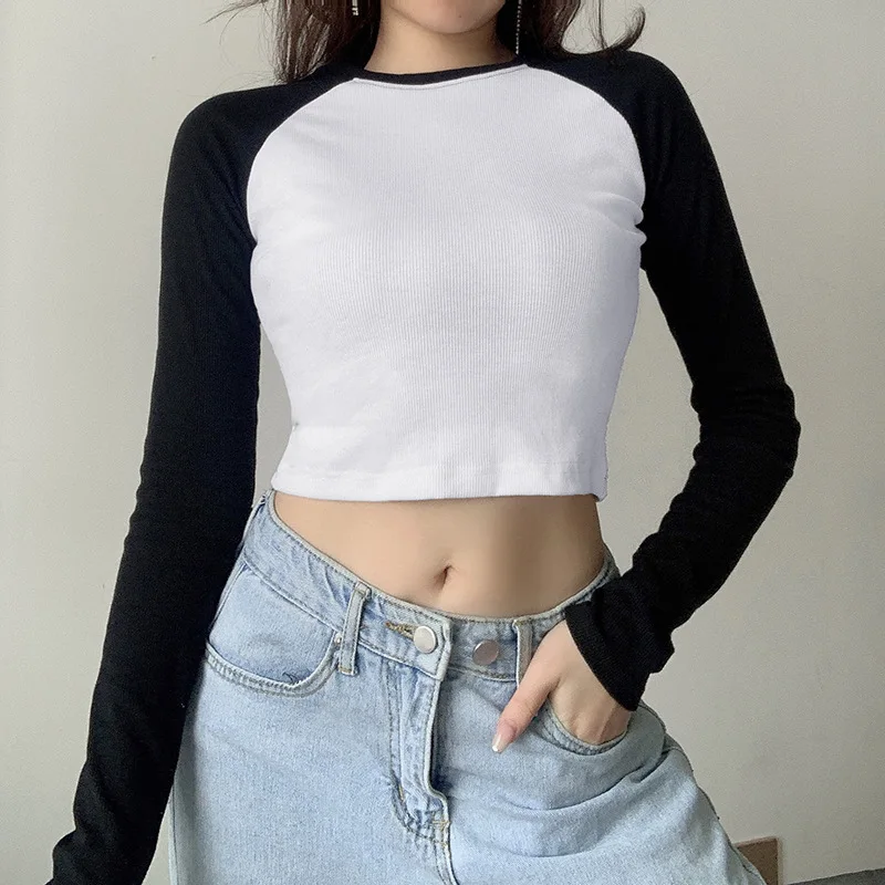 Женский Повседневный короткий топ с длинным рукавом облегающая Классическая